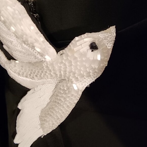 Size 4 BCBG Max Azria Abigayle LBD W/Beaded Dove Customized W/Embroidery Birds - Picture 8 of 13